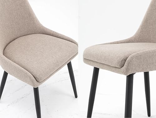 Image of Finch Fox Morris Glam Comfortable Fabric Upholstered Padded Living Room Side Dining Chair for Cafeteria Bedroom, Restaurents, Home, Office with Black Metal Legs in Beige Color (Set of 2)