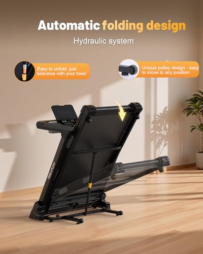 TREAFLOW Treadmill with 0-25% Auto Incline, 3.5 HP Folding for Home Running, 10.0 MPH Max Speed, 300 lbs Weight Capacity, Bluetooth Speaker. - Image 6