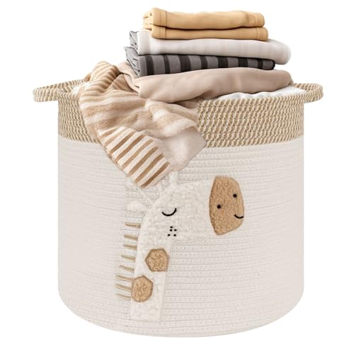 Aufbewahrungskorb Wickeltisch Korb Kinderzimmer Aufbewahrung Körbe mit Griffen, Aufbewahrungskorb Kinder aus Baumwolle für Babyzimmer Spielzeug-Organizer, Regal Bad Organizer