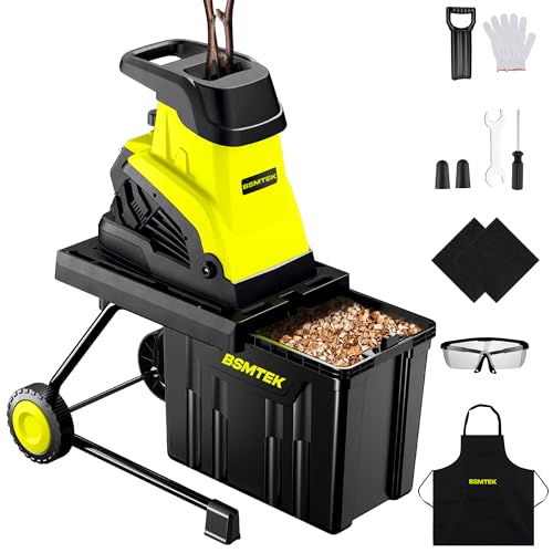 50L Collecting Bin, 15-Amp Wood Chipper Shredder, High Efficiency Electric Mulcher Shredding Machine with 25:1 Reduction Ratio, 1.8In Cutting Diameter, Portable Wheel for Yard Waste Cleanup, New Green