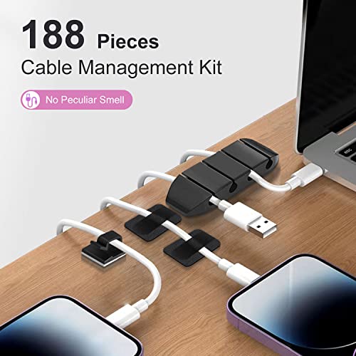 188 Pcs Cord Management With Cable Sleeves,Cable Holders,Zip Tie Mounts,Self Adhesive Rolls,Fastening Tapes And Zip Ties,Cable Management Kit For Organizing Desk,Tv,Car And Office #TOP1