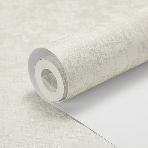 Pamatio Tapete Vliestapete Beigeweiß für Wohnzimmer Schlafzimmer – Leicht glänzende Strukturtapete in Zementoptik, Moderne Wand Tapeten Industriestil Wallpaper – 9,5 x 0,53 m