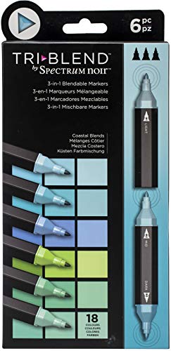 Crafter's Companion Spectrum Noir Triblend Alcohol 3 Marker Pens-Coastal Blends-Pack of 6