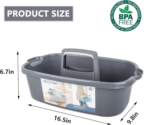 Image of Large Cleaning Supplies Caddy Portable Shower Basket Supply Organizer with Handle Plastic Bucket Tool Storage for Bathroom, Bedroom, Kitchen, College Dorm, Garden, Dark Gray