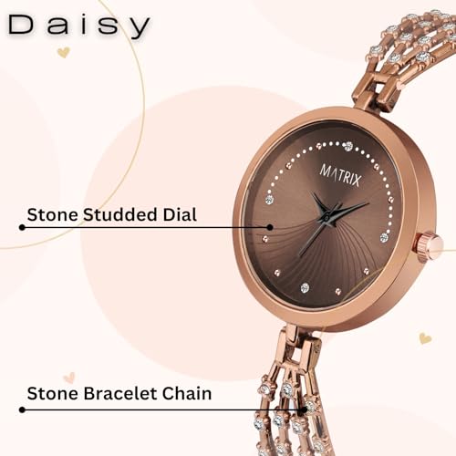 Matrix Daisy Collection | Stone Studded Dial with Designer Stone Studded Bracelet Chain Analog Watch for Women & Girls - Image 4