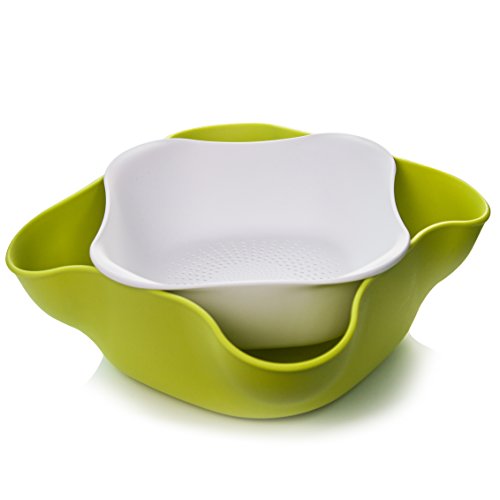 Home and Above 2 Piece Bowl and Drainer Set Holds Fruit, Nuts, Candy, Salads. Drainer/Strainer Nests Inside Large Bowl for Easy Wash and Serve