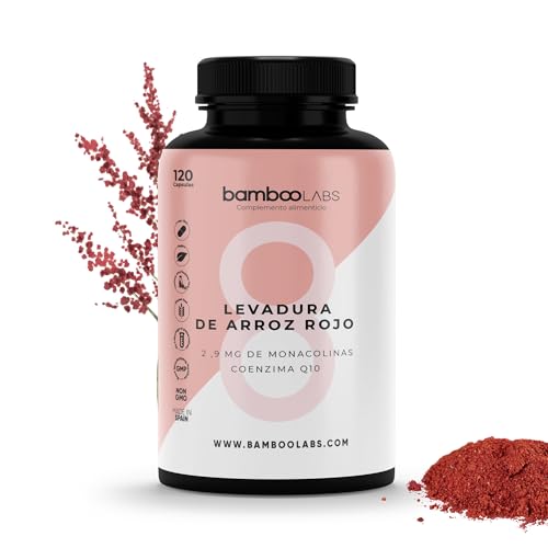 Bamboo Labs - Levadura de Arroz Rojo con Coenzima Q10 y Vitamina B3 para Bajar Colesterol y un Corazón Saludable, 120 Cápsulas a Base de Levadura Arroz Rojo y Monacolinas K de Origen 100% Natural