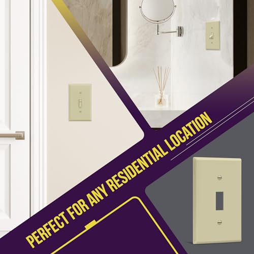Image of ENERLITES Toggle Light Switch Wall Plate, Size 1-Gang 4.50 inch x 2.76 inch, Unbreakable Polycarbonate Thermoplastic, 8811-I, Ivory