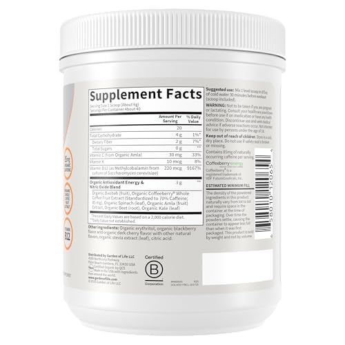 Garden of Life Sport Organic Plant-Based Energy + Focus Vegan Clean Pre Workout Powder, Sugar & Gluten Free BlackBerry Cherry with 85mg Caffeine, Natural NO Booster, B12, 40 Servings, 8.14 Oz - image 6