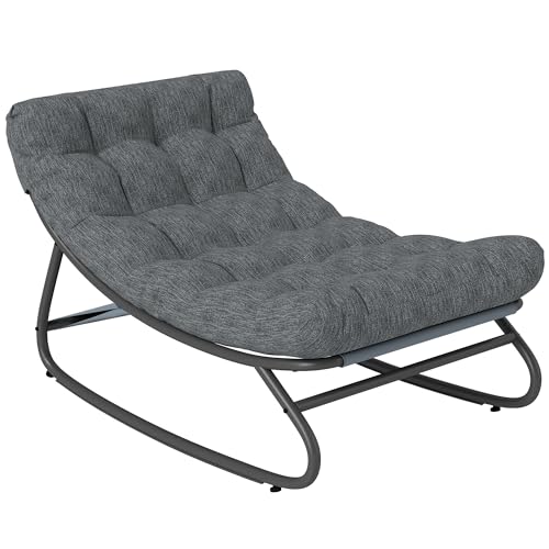 Outsunny Schaukelstuhl Schaukelsessel mit breitem Netzsitz dickem Kissen, Gartenstuhl bis 120 kg...