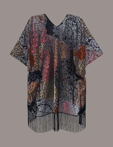 Image of MJ SERECA Women's Burnout Velvet Kimono Cardigan Cover Up with Tassel