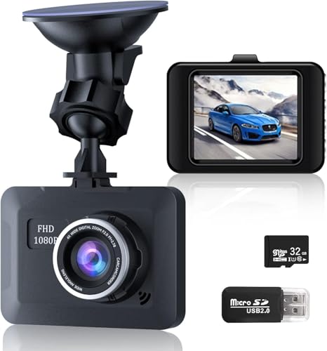Maywiyi Dash Camera for Cars, Dash Cam 1080P Full HD with 32GB SD Card, 2.45 inch IPS Screen, Night Vision, WDR, Accident Lock, 2 Mounting Ways, Loop Recording, Parking Monitor (DashCamera 0305)