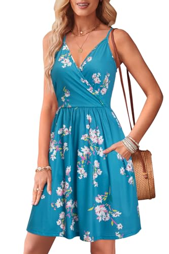 Image of STYLEWORD Womens Sundress Summer Floral Wrap V Neck Backless A-Line Casual Beach Midi Dress