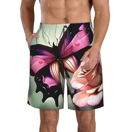 Men's Beach Shorts Swim TrunksFun Patterns Flower Rose Butterfly Print for Surfing Running Summer Vacation
