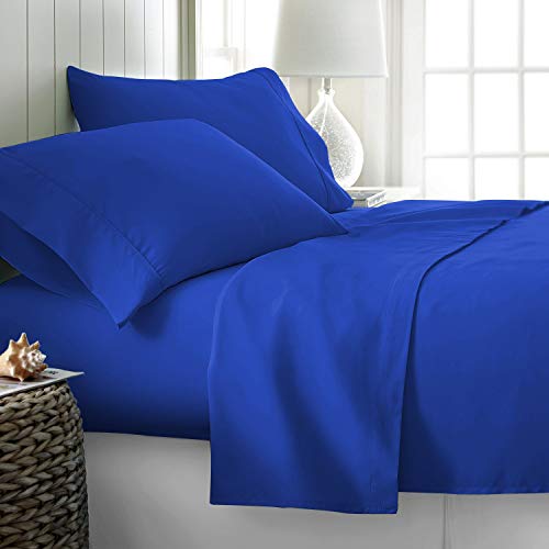 Apsley Linen Solid Color Egyptian Cotton 4-PCs Sheet Set Fits Mattress 15-18'' Deep Pocket Luxury Bedding Set High Thread Count Long Staple Sateen Weave Silky Soft Breathable (Queen, Royal Blue)