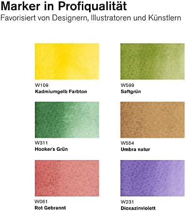 Winsor & Newton Water Colour Marker - Twin Tip - Brush + fine - Water based - Foliage Tones Set of 6 , Multicolor