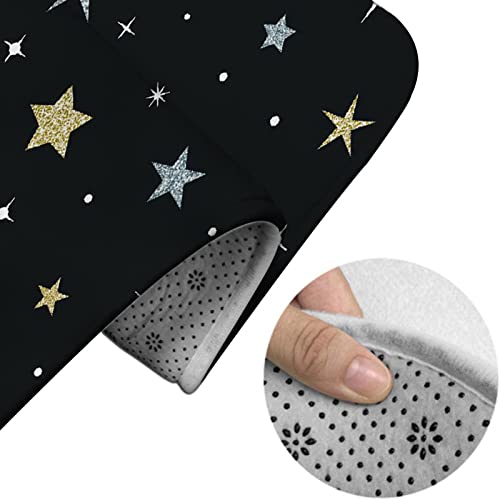 Badezimmerteppich-Set, 3-teilig, Nachthimmel, glitzernde Gold-Silber-Sterne, waschbare Badteppiche, rutschfest, mit Rückenpolster, Konturteppich und Toilettendeckelbezug – Bild 5