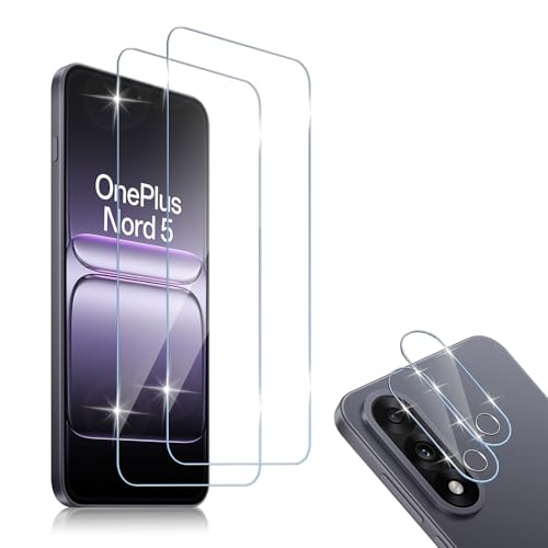 HidWee Cristal Templado Compatible con OnePlus Nord 5 5G, 2 Piezas Protector de Pantalla + 2 Piezas Protector de Lente Cámara, HD Sin Burbujas, 9H Dureza, Anti-Arañazos, Antihuellas