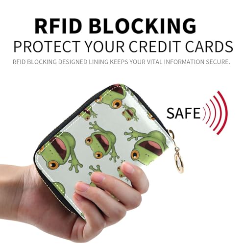 GAIGEO Cute Card Holder RFID Blocking Leather Wallets for Women Small Coin Purse Pouch with Zipper Cute Cartoon Green Frogs White2