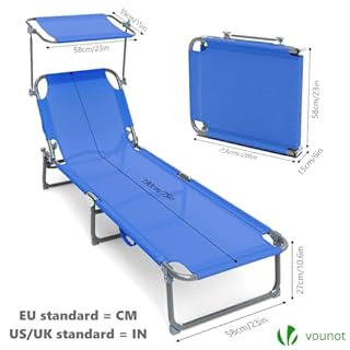 VOUNOT® Sdraio da Giardino Pieghevole, Set di 2 Lettini Prendisole con Tettuccio Parasole e Schienale Regolabile, per Spiaggia, Balcone, Terrazzo, Esterno Piscina, Blu
