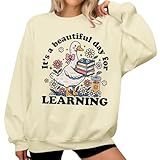 felpa con scritta it's a beautiful day for learning, maglietta a maniche lunghe da donna, khika, l