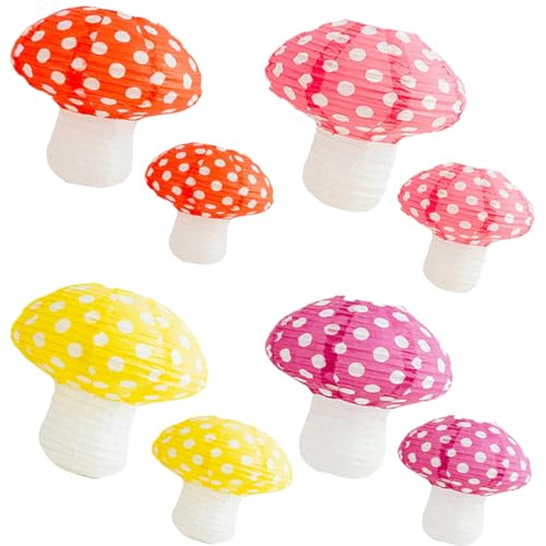 Image of 8 pcs Mushroom Paper Lanterns, 3D Mushroom Shaped Decoration Paper Lantern, for Nursery Christmas Party Decoration 8 inch, 11 inch (8pcs), ZDL-2