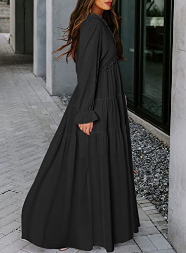 Image of BLENCOT Womens Casual Boho Floral Printed V Neck Long Sleeve Long Maxi Dress Spring Summer Dresses