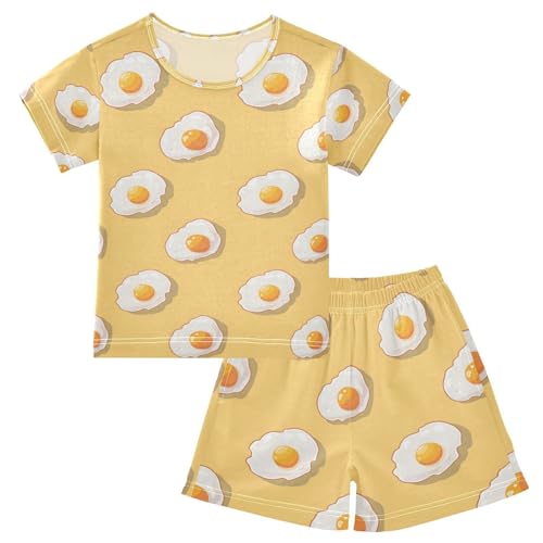 ALAZA Cute Yellow Egg Pajamas Set Short Sleeve Cotton Sleepwear Summer Pjs 2 Piece 5-14Y