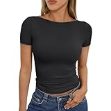 Camisetas Basicas Mujer Basica Elegantes Camisetas Manga Corta Mujer Estampada Verano Tshirt Blusas Cuello Redondo Blusas Mujer Slim Fit Top Compra Online Negro S