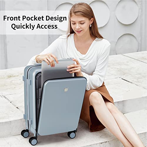 Hanke 20 Inch Carry On Luggage Hard Shell Suitcases With Wheels Lightweight Travel Luggage For Weekender Suitcase With Lock Rolling Luggage With Front Pocket(Grey) #TOP7