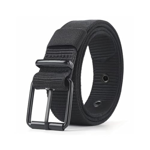 Men's Nylon Jeans Web Belts,Classic Ratchet Waistband,Stretchy Causal Belts with Black Metal Buckle