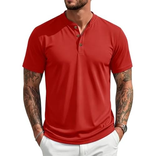 MAGCOMSEN Men's Henley Short Sleeve Shirt UPF 80+ Lightweight T-Shirts Moisture Wicking Tee Casual Summer Basic Solid Shirt