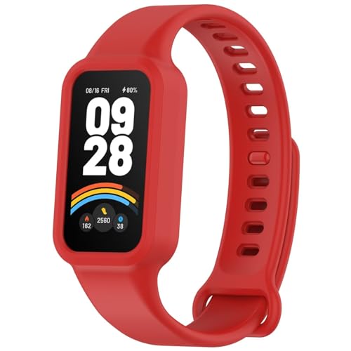 BoerHang Correas Compatible con Xiaomi Smart Band 9 Active, Correa de Reloj Deportivo de Silicona para Fitness, Correas Compatible con Xiaomi Smart Band 9 Active.(Rojo)
