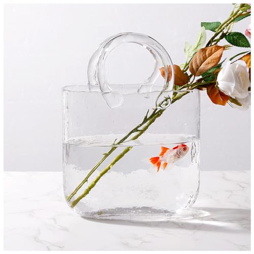 JarróN Transparente En Forma De Bolso, Jarrones De Cristal con Asa Jarron Forma De Bolso Jarron Cristal Bolso, Ideal para DecoracióN del Hogar, Boda,Style1-Transparent