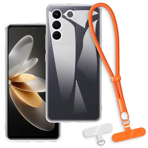 OAGELIM 2-in-1�ی�P�[�X�ƃ��X�g�X�g���b�v Vivo V25e in LATAM �Ƃ̌݊������� ���O���\�ȃ��j���[�h�t���d�b�J�o�[�A����~�ߕ����h�~�O���b�v�n���h�� (�N���A + �I�����W)