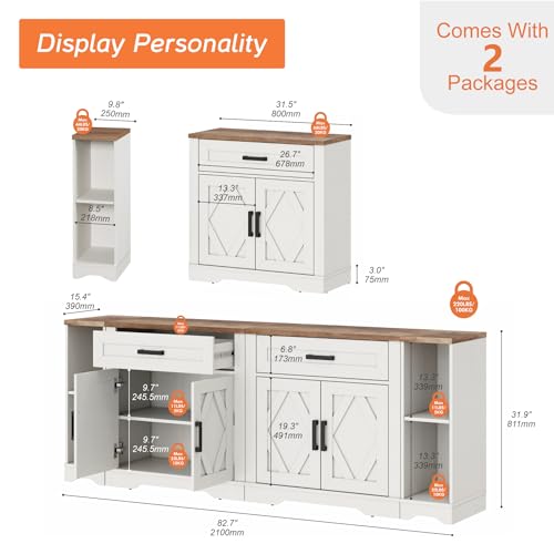 Image of WAMPAT Large Farmhouse Entertainment Center with Drawers for 85 inch TV