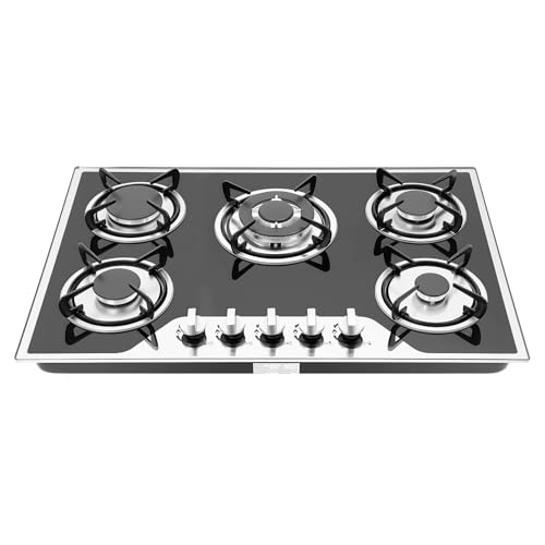Cocina de gas con 5 fuegos, placa de cristal de gas con protección automática del termopar, eficiente y ahorro de energía, instalación y encimera de 5 zonas, para cocina