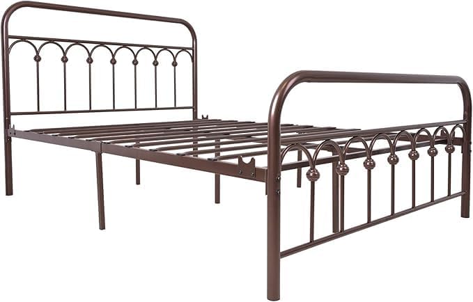 Full Size Metal Bed Frame,Vintage Headboard and Footboard Platform Base Wrought Iron Double Bed Frame