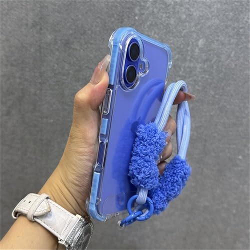 HTYTFC Funda híbrida Transparente con Correa para la muñeca para iPhone 15, 11, 12, 13, 14, 16 Pro MAX Plus, X, XS, XR, a Prueba de Golpes, Color Azul Cielo, para iPhone 15