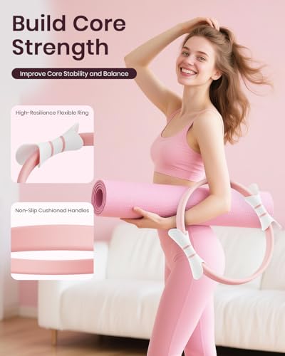 Pilates Ring Set for Women, Home Workout Pilates Equipment with Resistance Bands, 14'' Magic Circle, Mini Ball, Pilates Starter Kit for Strength, Toning and Flexibility - Image 5