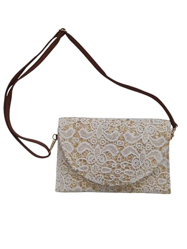 Bolso Clutch de Encaje con Correa Ajustable, 30 x 19 cm, Beige y Blanco, Estilo Rústico Bolso Clutch de Encaje con Correa Ajustable, 30 x 19 cm, Beige y Blanco, Estilo Rústico