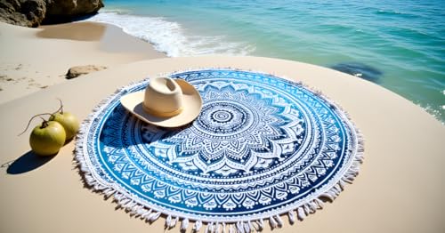 Round Beach Tapestry Mandala Boho Hippie Blanket Indian Cotton Bohemian Large Table Cloth Home Decor Yoga Mat Meditation Picnic Rug Hawaii Sunproof Throw Hippy Boho Gypsy Tablecloth Shawl Roundie 70