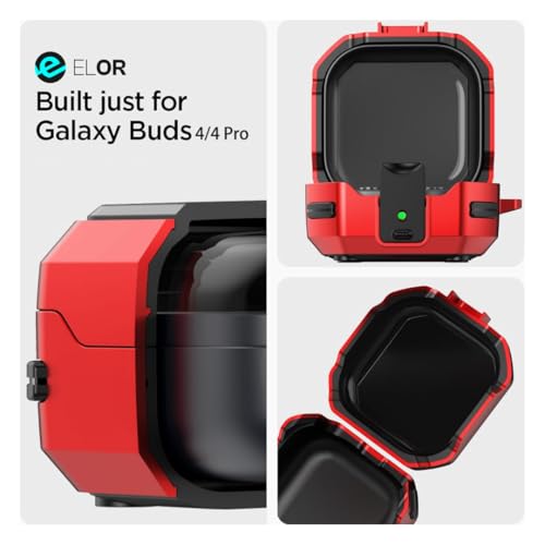 Image of ELOR Hybrid Eggshell Case Cover with Lock Compatible with Samsung Galaxy Buds 4 | 4 Pro (Earbuds Not Included) (Fiery Red)