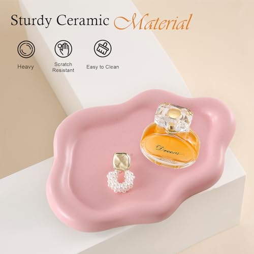 Image of CCINPPY Ceramic Jewelry Tray Trinket Dish, Decorative Cloud Vanity Key Tray for Women, Ring Holder Dish, Cute Jewelry Plate Bowl Room Decor Aesthetic, Pink, Medium