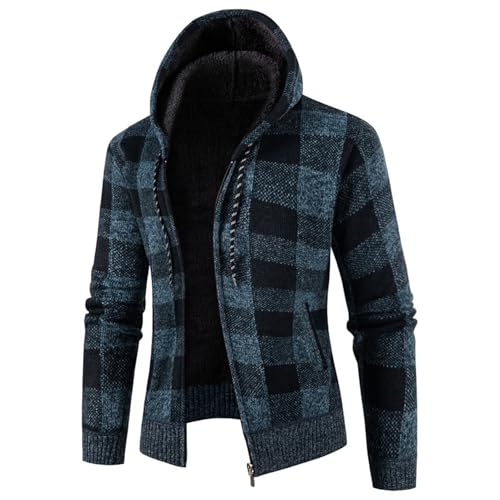 Chaqueta con capucha de punto tartán para hombre miniatura 1
