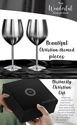 Stainless Steel Wine Glasses 18Oz. Wine Charms. Elegant Unique Silver Metal Goblets. Christian Celebrations (Set Of 2) Weddings, Engagements, Anniversary, Bride And Groom #TOP4