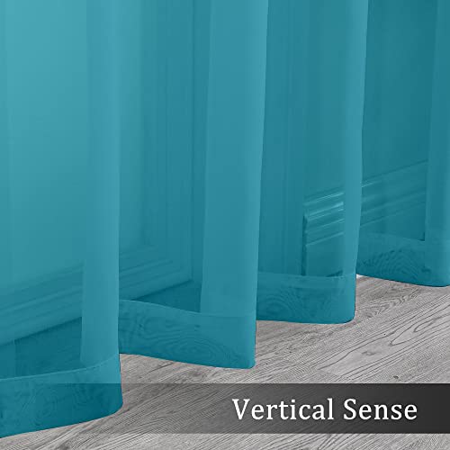 Image of OWENIE Turquoise Blue Sheer Curtains, Sheer Curtains 84 inch Length 2 Panels Set, Rod Pocket Voile Fimly Sheer Drapes for Living Room /Bedroom, 2pcs, Each 42 inch W x 84 inch L