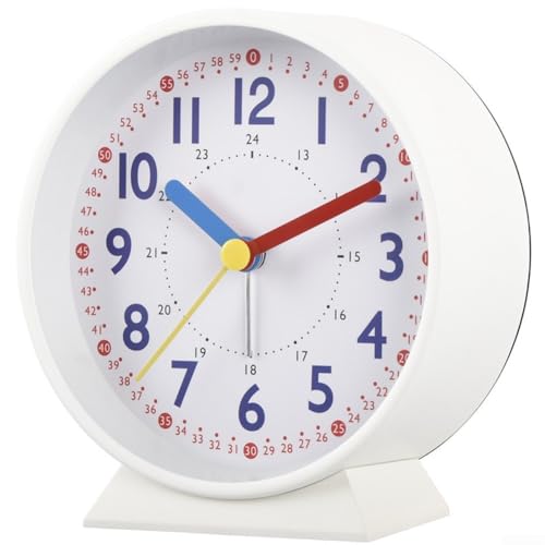 Reloj despertador silencioso luminoso con marco de metal y movimiento de cuarzo de 24 horas, adecuado para escritorio, dormitorio y oficina (blanco)