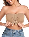 UMIPUBO Soutien Gorge sans Bretelles Femme Bandeau sans Armature Soutien Gorge Fermeture Devant Brassière Tube Élastique sans Rembourrage Invisible Push Up Minimiseur Confort Bralette (Peau, L)