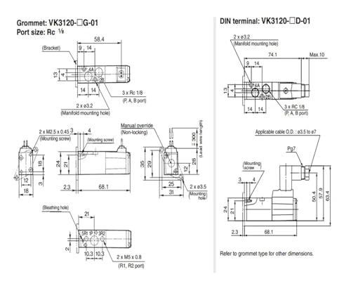 Électrovanne 5 voies VK3120 distributeur pneumatique de commande M5 01 - 7